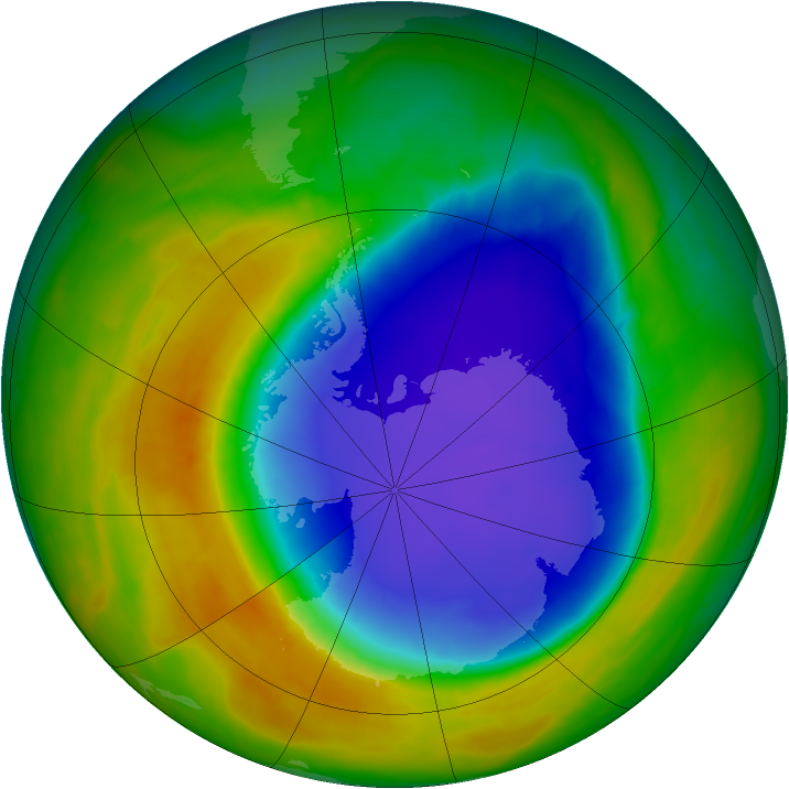 Antarctic ozone map for 25 October 2014